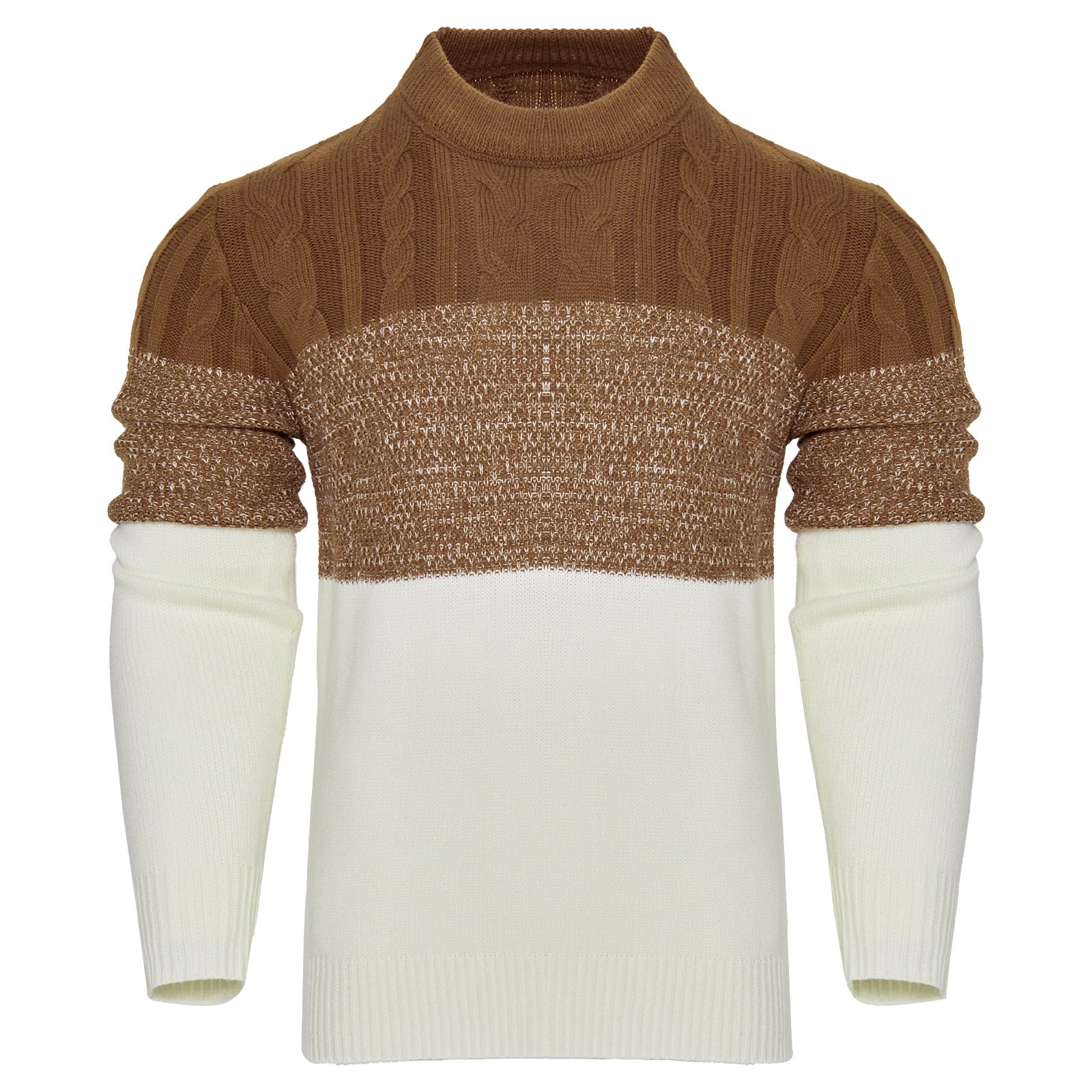 Casual ColMen'sor Block Long Sleeve Cable Knit Pullover Sweater