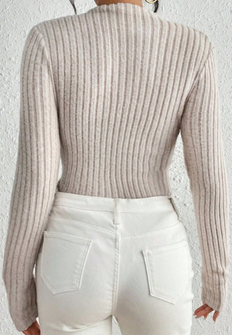 Women's Ribbed Mock Neck Long Sleeve Knit Bodysuit