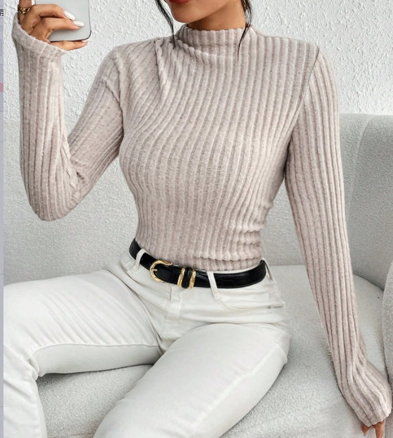 Women's Ribbed Mock Neck Long Sleeve Knit Bodysuit