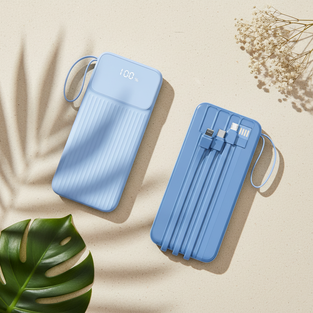 1Pc PD22W Fast Charger 20000mAh Fast Charging Power Bank Portable Charger With 4 Inbuilt Cables Digital Display Handle Fit For IOSPhone 15 14 Android And More