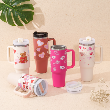 40 Oz Tumbler With Handle Straw Insulated, Stainless Steel Spill Proof Vacuum Coffee Cup Tumbler With Lid Tapered Mug Gifts For Valentine Lover Suitable For Car Gym Office Travel