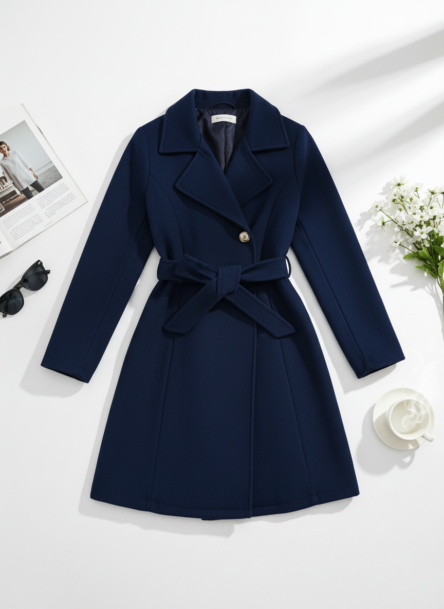 Women Belted Mid-length Winter Coat